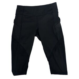 Athleta Contender Mesh Crop Tights Black Zipper Pockets M